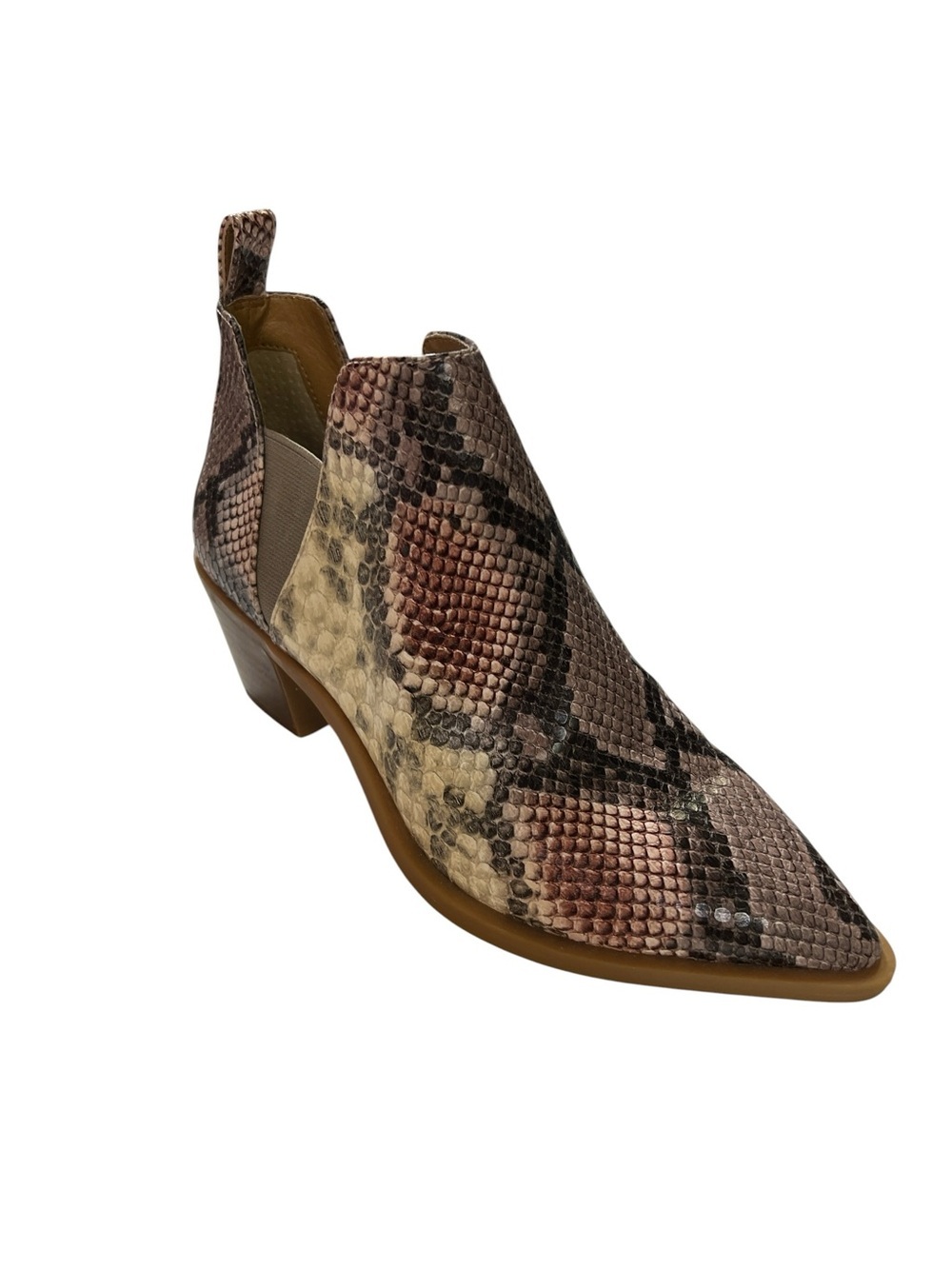 Dolce Vita Samy Snake-Print Pointed Bootie in Brown